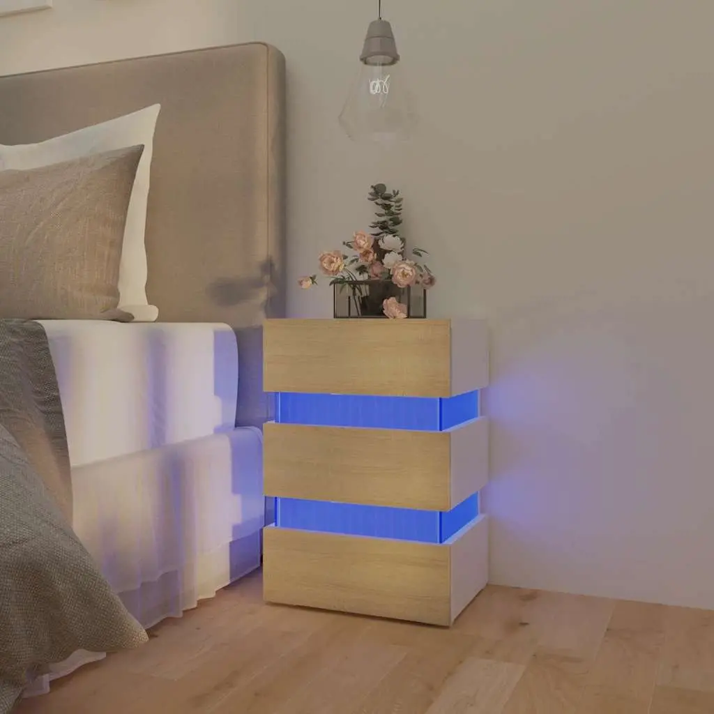 Bedside Table with LED Light and Storage