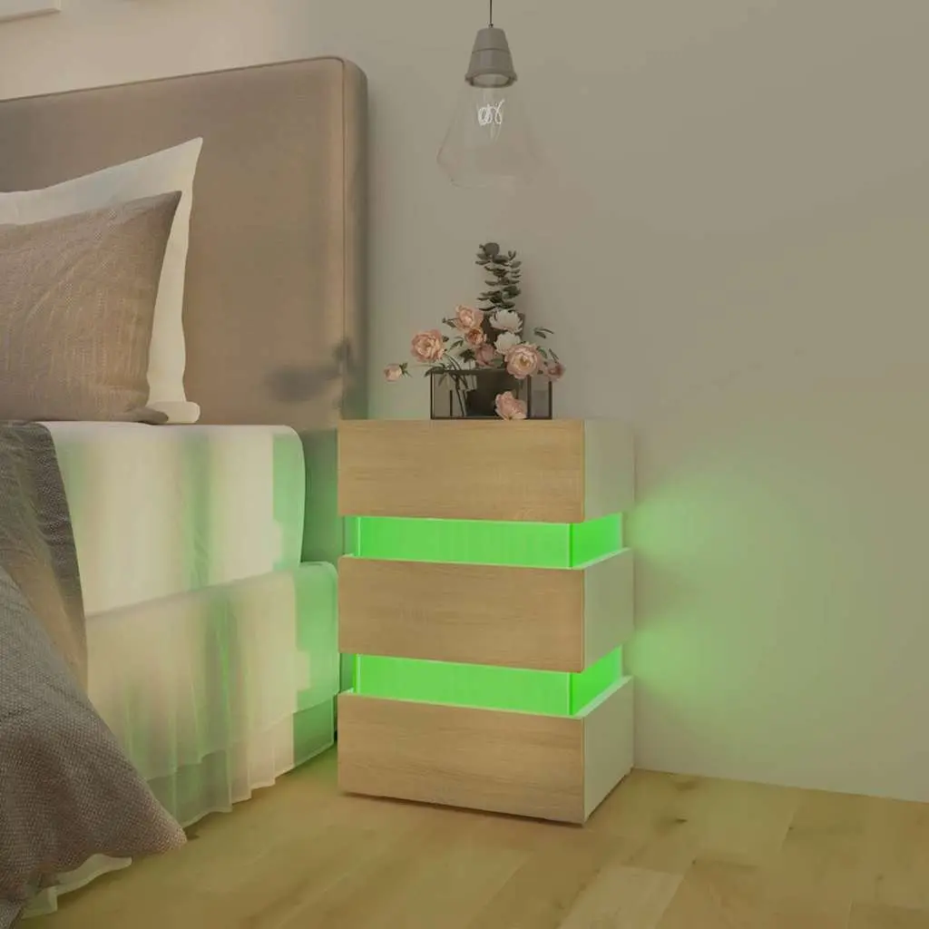 Bedside Table with LED Light and Storage