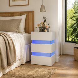 High Gloss White LED Bedside Cabinet with Ample Storage