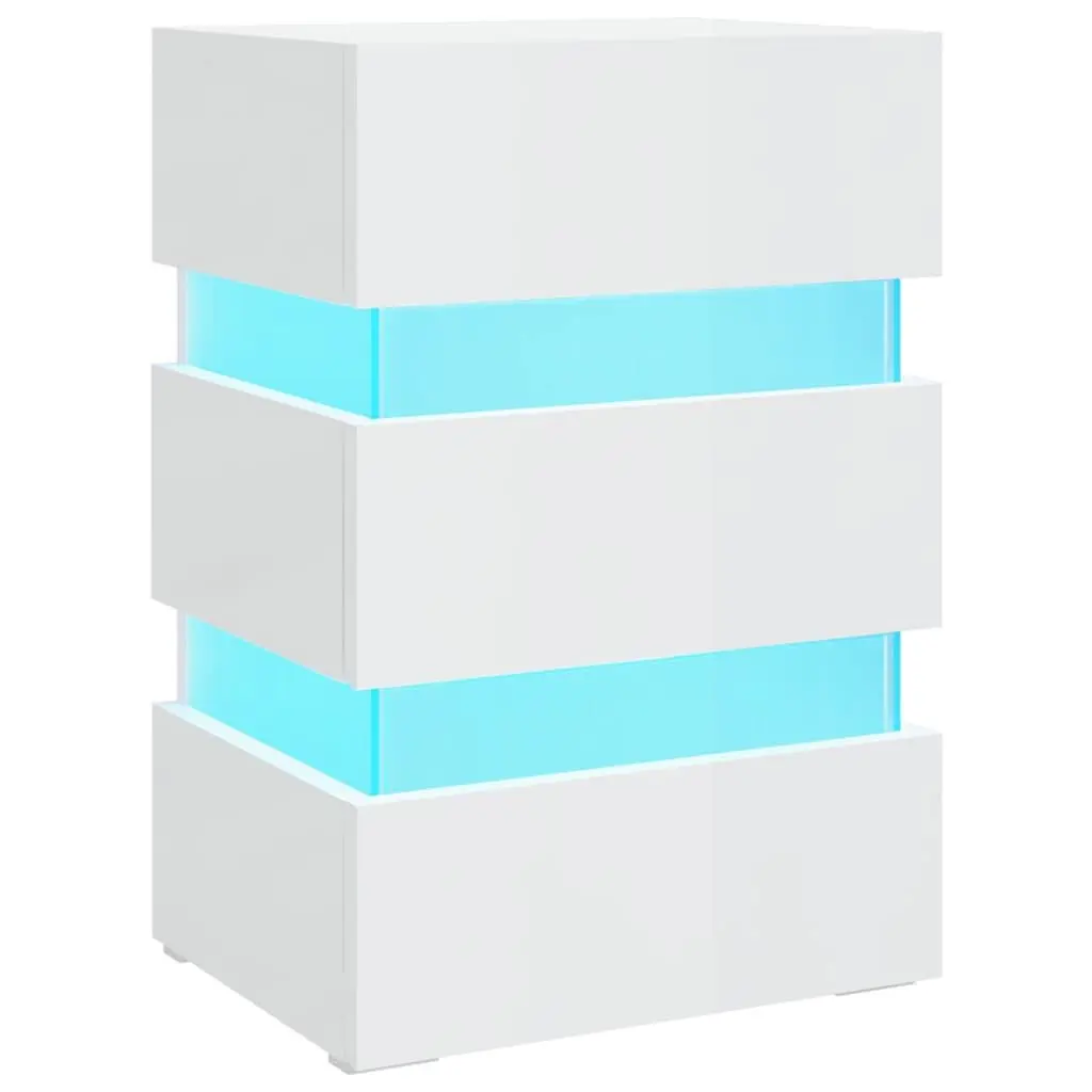High Gloss White LED Bedside Cabinet with Ample Storage