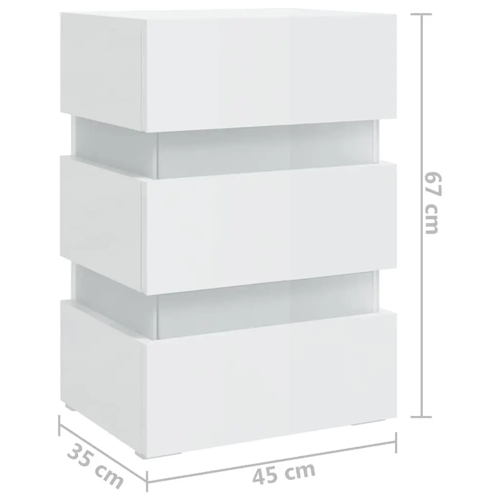 High Gloss White LED Bedside Cabinet with Ample Storage