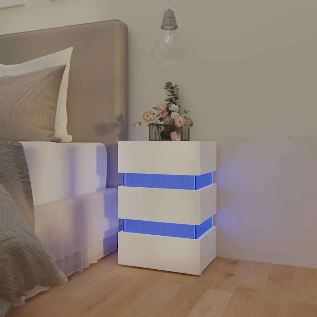 High Gloss White LED Bedside Cabinet with Ample Storage
