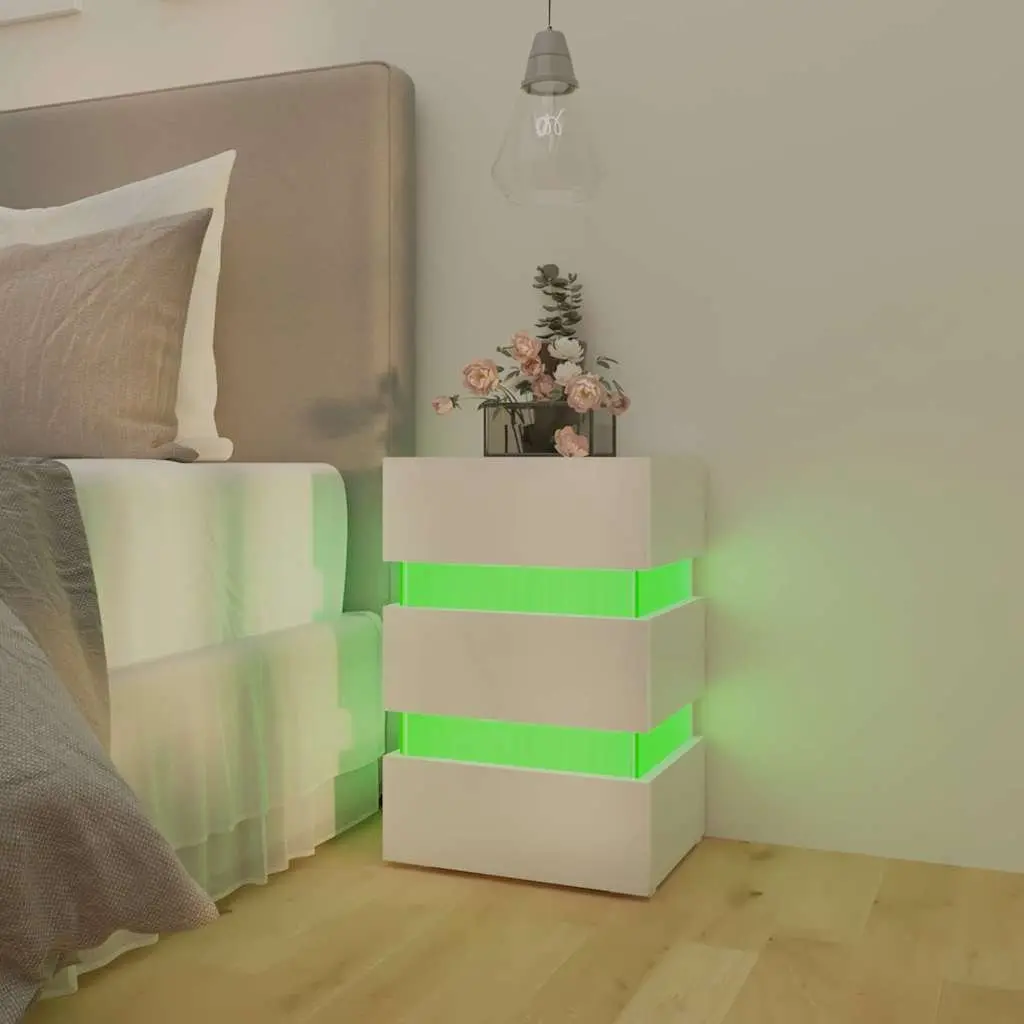 High Gloss White LED Bedside Cabinet with Ample Storage