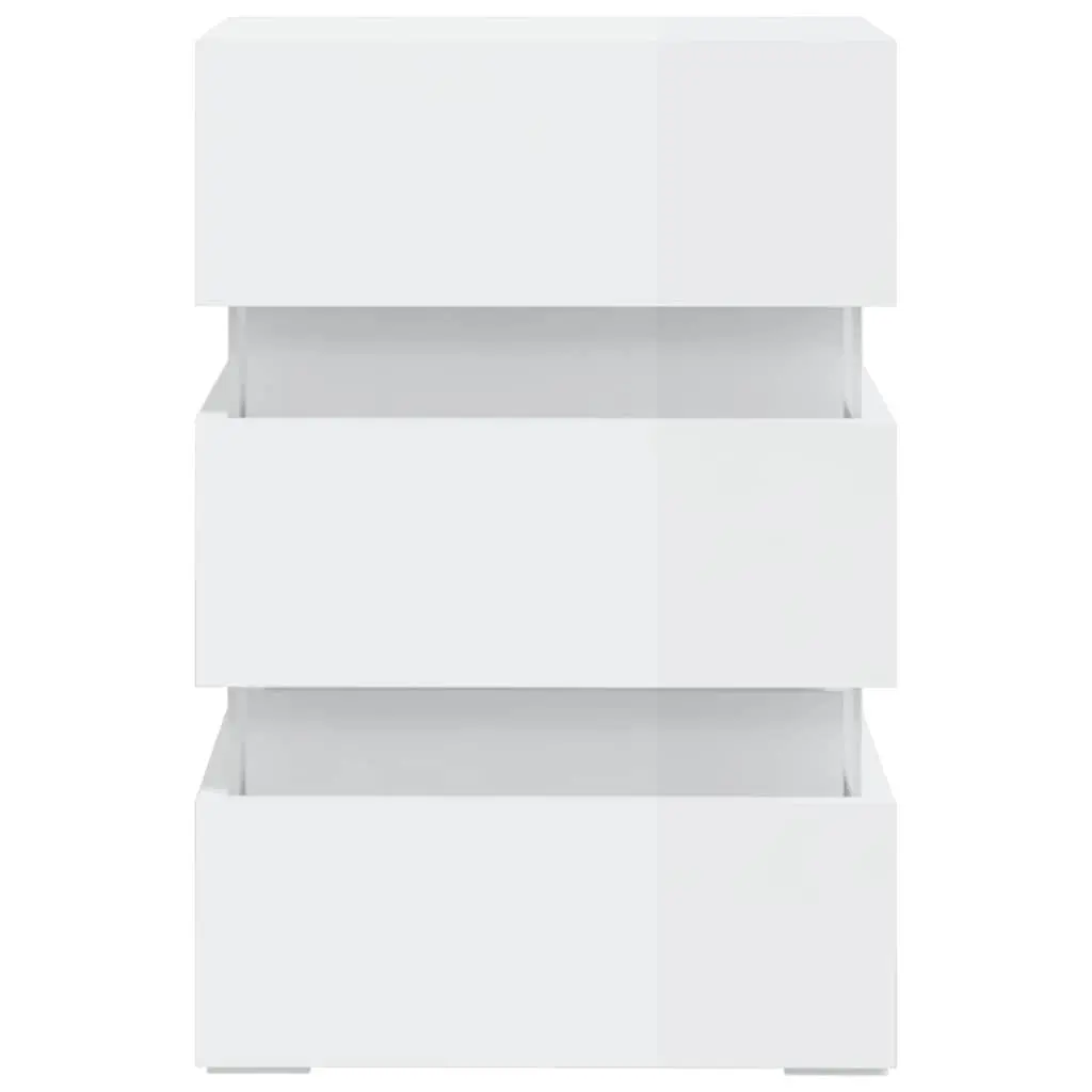 High Gloss White LED Bedside Cabinet with Ample Storage