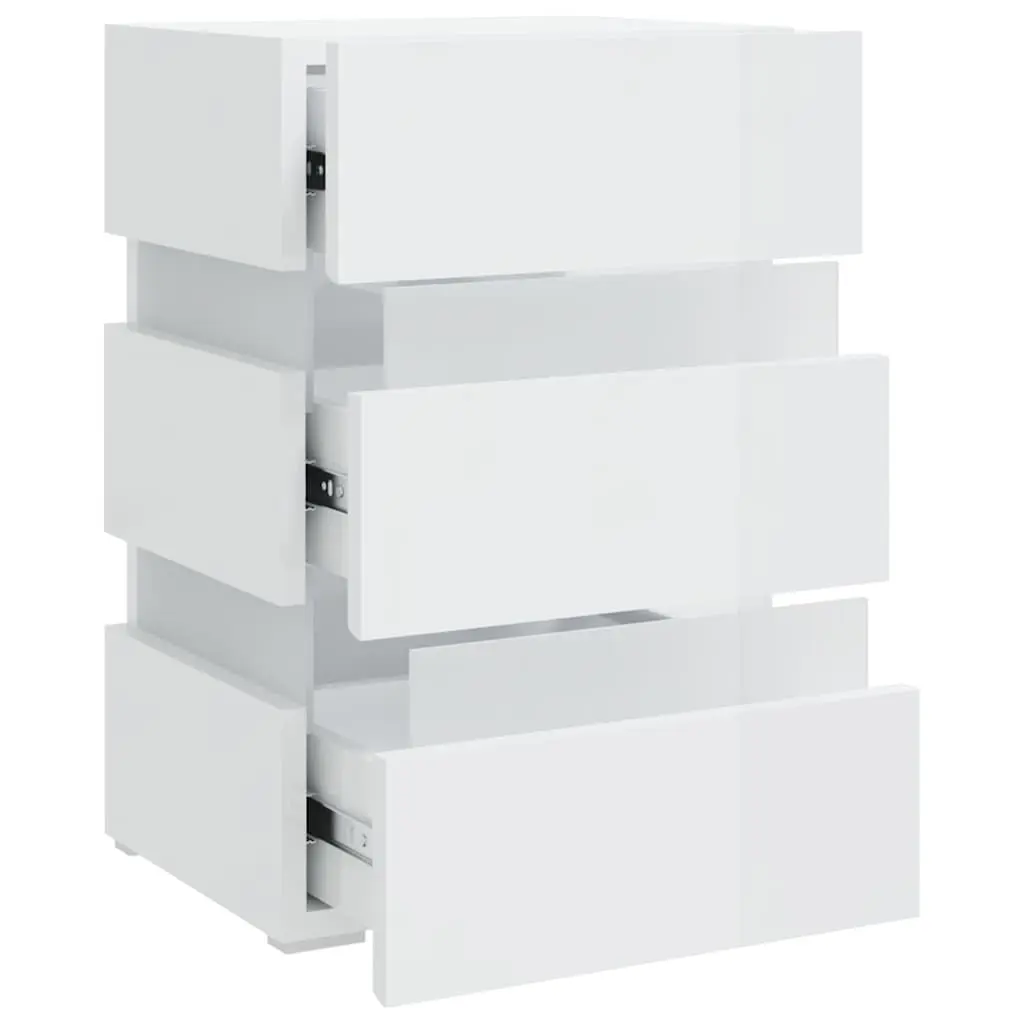 High Gloss White LED Bedside Cabinet with Ample Storage