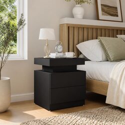 Stylish Black Engineered Wood Bedside Cabinet