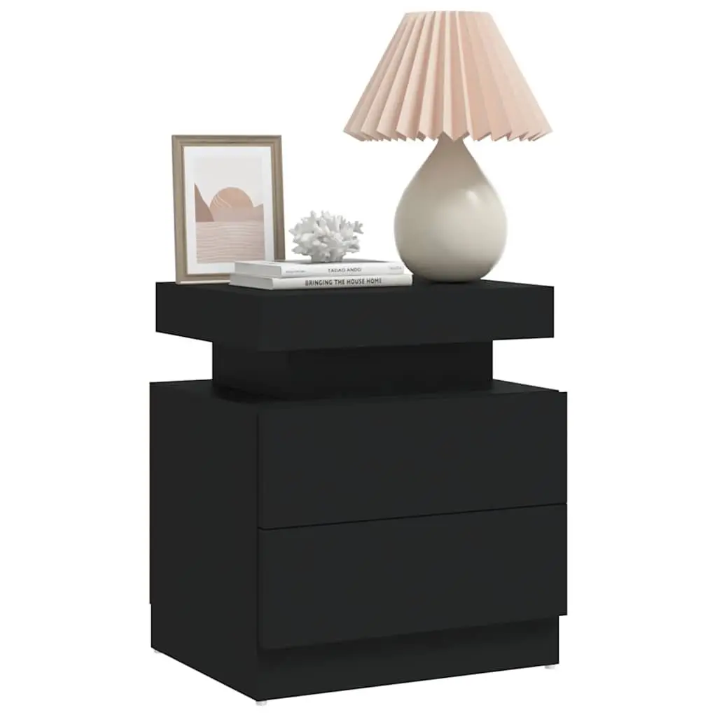 Black Engineered Wood Bedside Cabinet