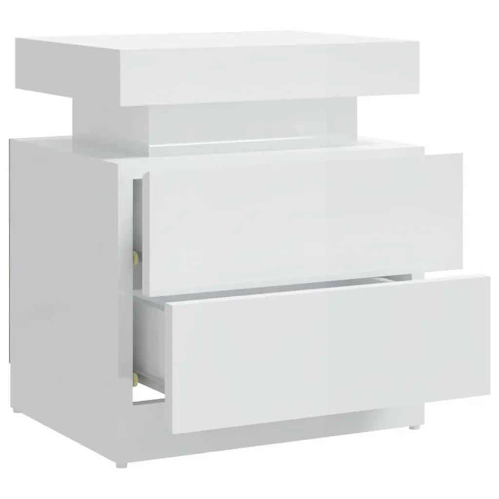 High Gloss White Nightstand with Ample Storage