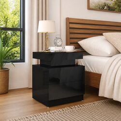 Sturdy High Gloss Black Nightstand for Modern Bedrooms