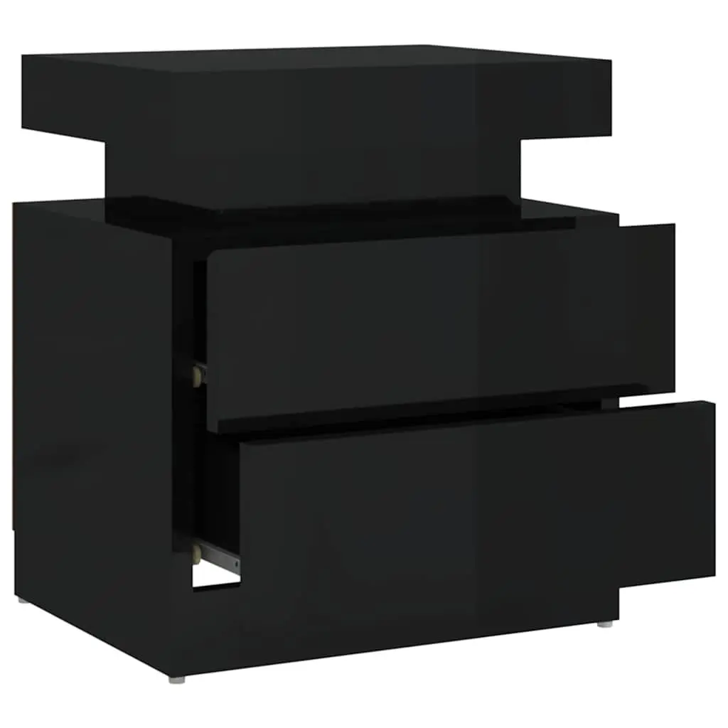 High Gloss Black Bedside Cabinet with Storage