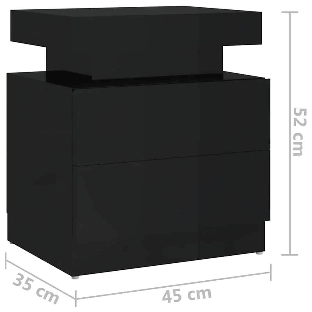 High Gloss Black Bedside Cabinet with Storage