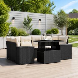 Durable 7 Piece Outdoor Sofa Set in Black Poly Rattan