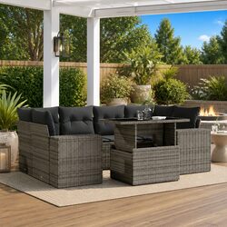 Stylish 7 Piece Grey Rattan Garden Sofa Set with Cushions