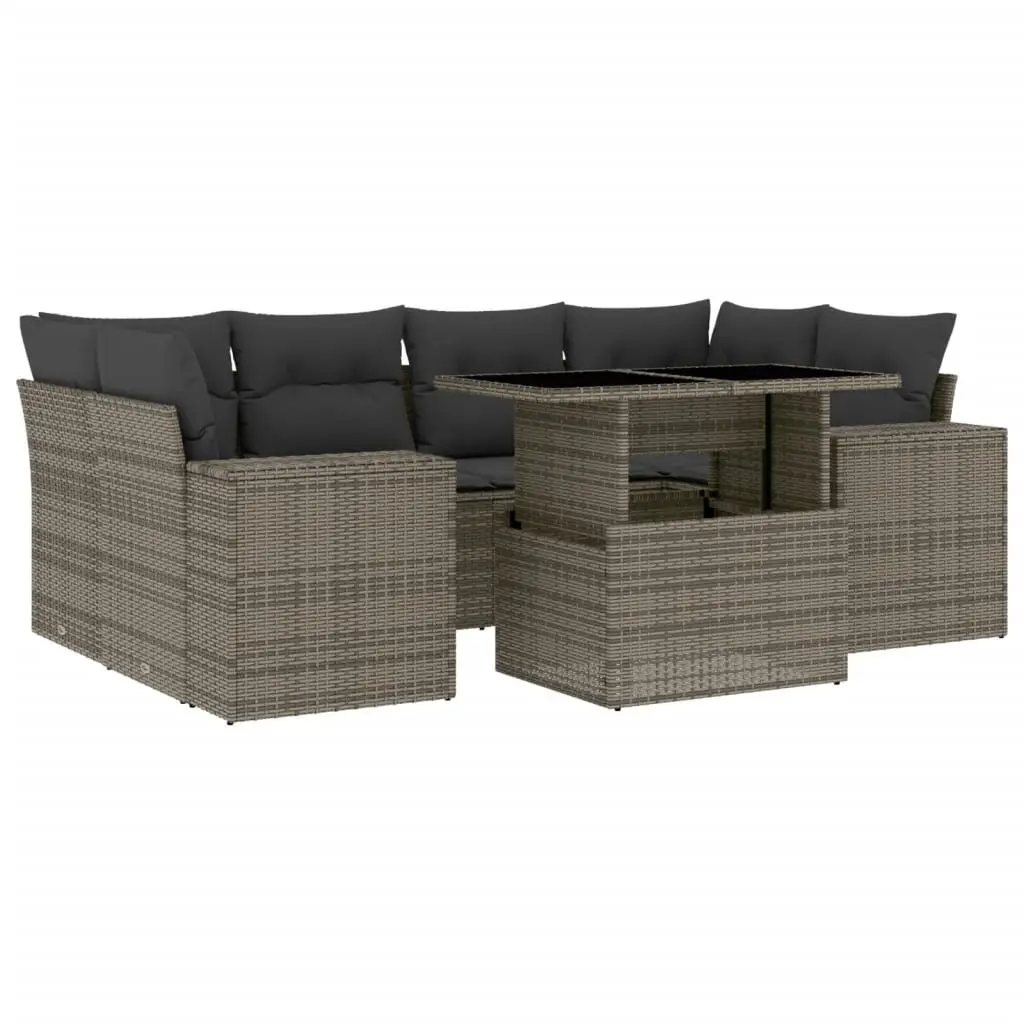 7 Piece Garden Sofa Set PE Rattan Grey Outdoor Furniture with Cushions