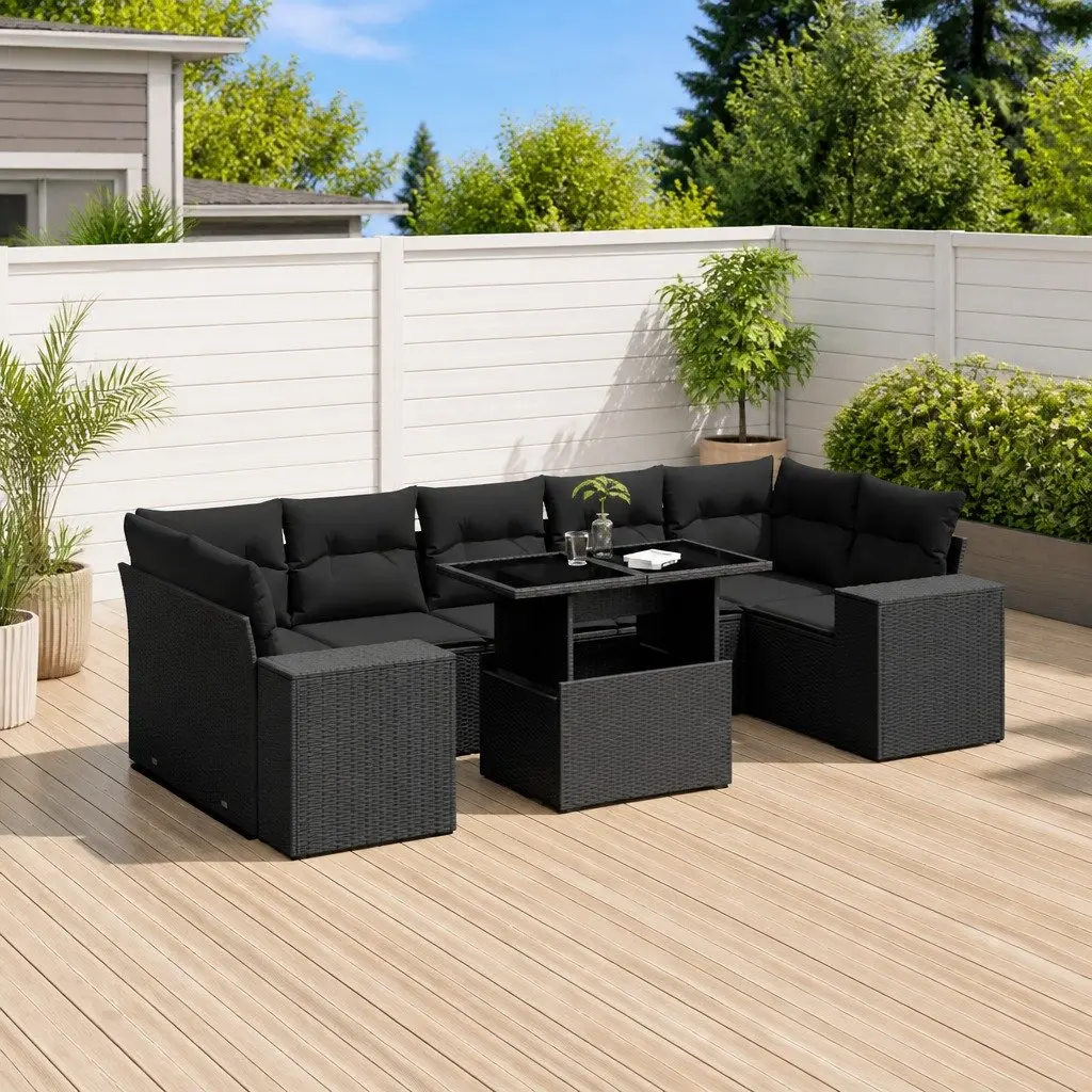 8 Piece Black Poly Rattan Garden Sofa Set