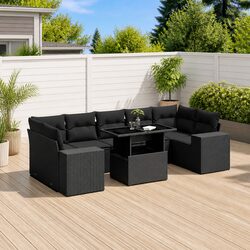 Stylish 8 Piece Black Poly Rattan Garden Sofa Set