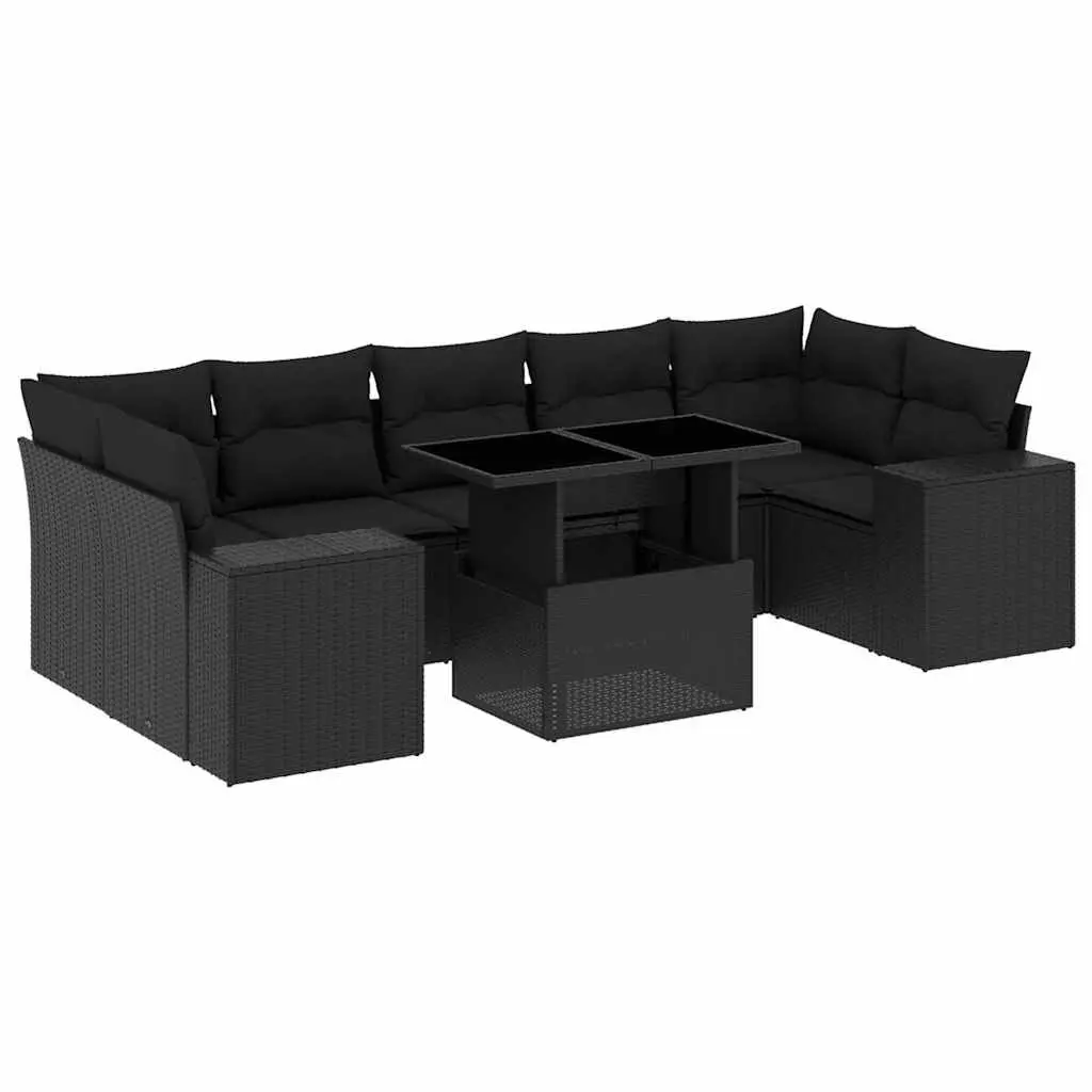 8 Piece Black Poly Rattan Garden Sofa Set