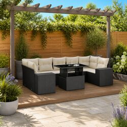Premium 8 Piece Black Poly Rattan Garden Sofa Set