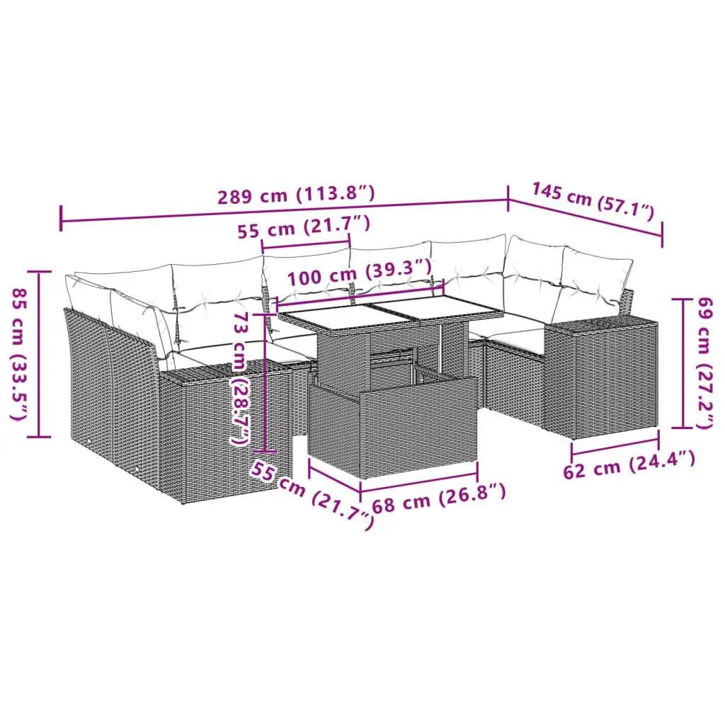 8-Piece Outdoor Garden Sofa Set with Adjustable Table