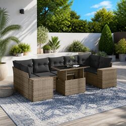 Durable 8 Piece Grey Outdoor Sofa Set with Cushions