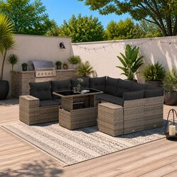 Durable 9 Piece Grey Modular Garden Sofa Set