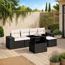 Premium 6 Piece Black Poly Rattan Garden Sofa Set
