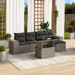 6-Piece Outdoor Garden Sofa Set with Cushions in Grey