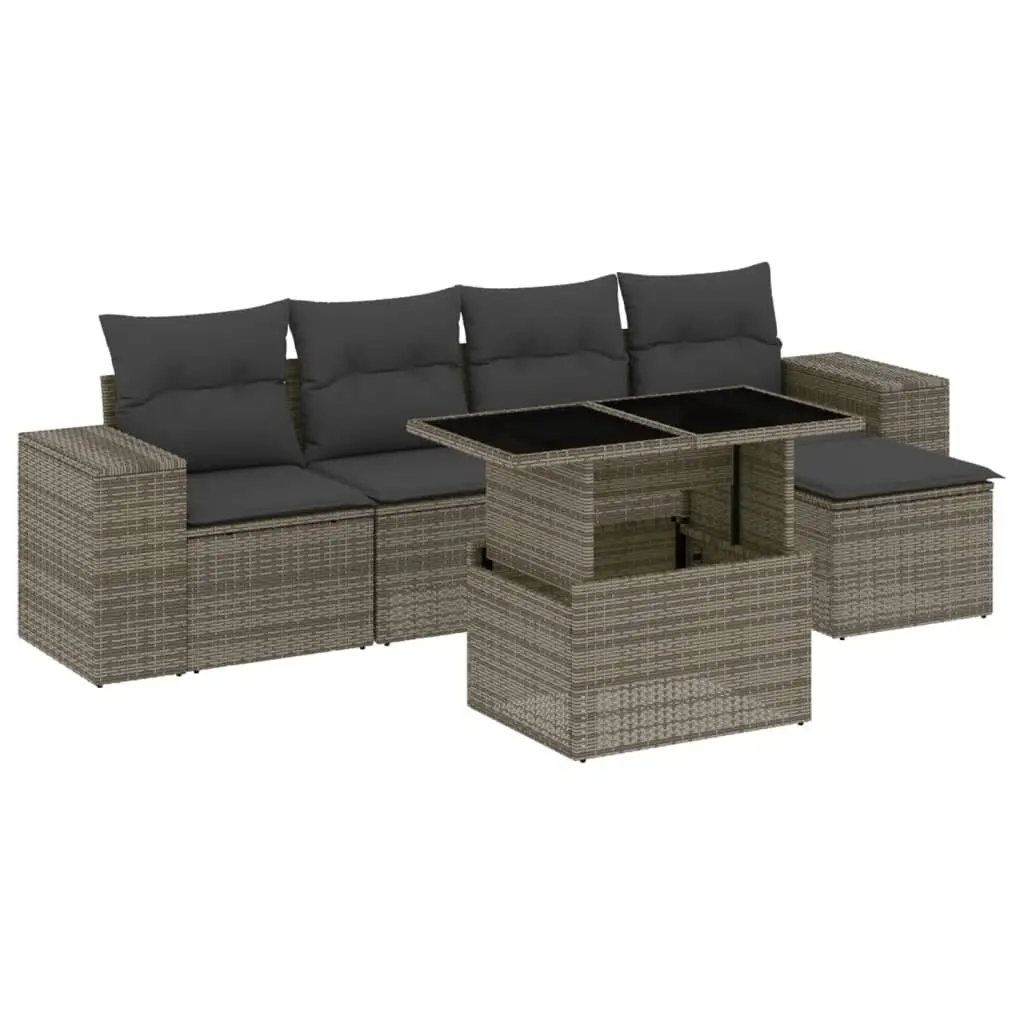 Garden Sofa Set PE Rattan 6 Piece Outdoor Furniture Grey Patio Lounge Cushions