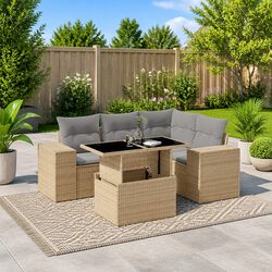 5 Piece Garden Sofa Set with Beige Cushions