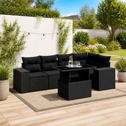 Black Modular 6 Piece Garden Sofa Set for Outdoor Relaxation