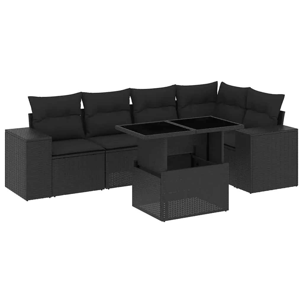 Garden Sofa Set PE Rattan 6 Piece Modular Outdoor Furniture Black
