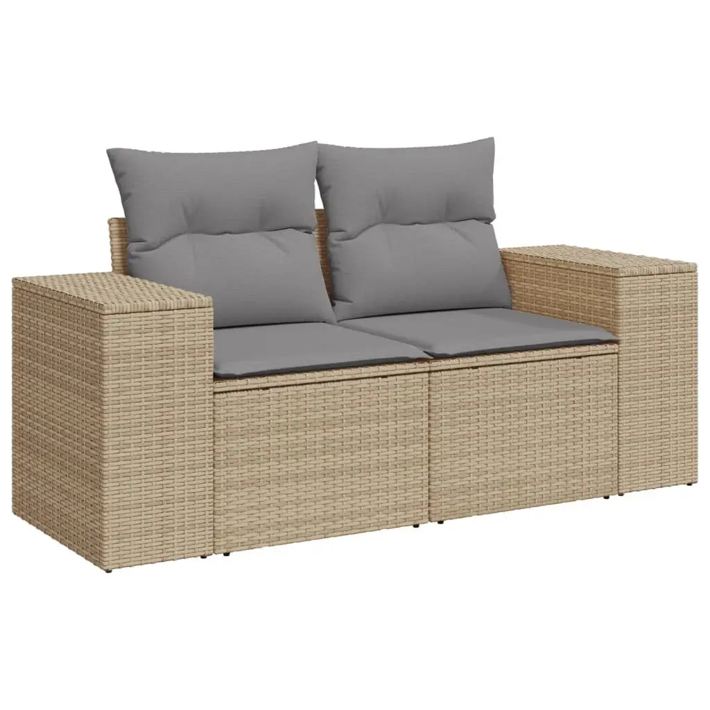 Beige Poly Rattan 6 Piece Garden Sofa Set with Cushions