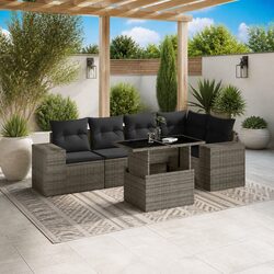 Premium 6 Piece Grey Outdoor Garden Sofa Set with Cushions