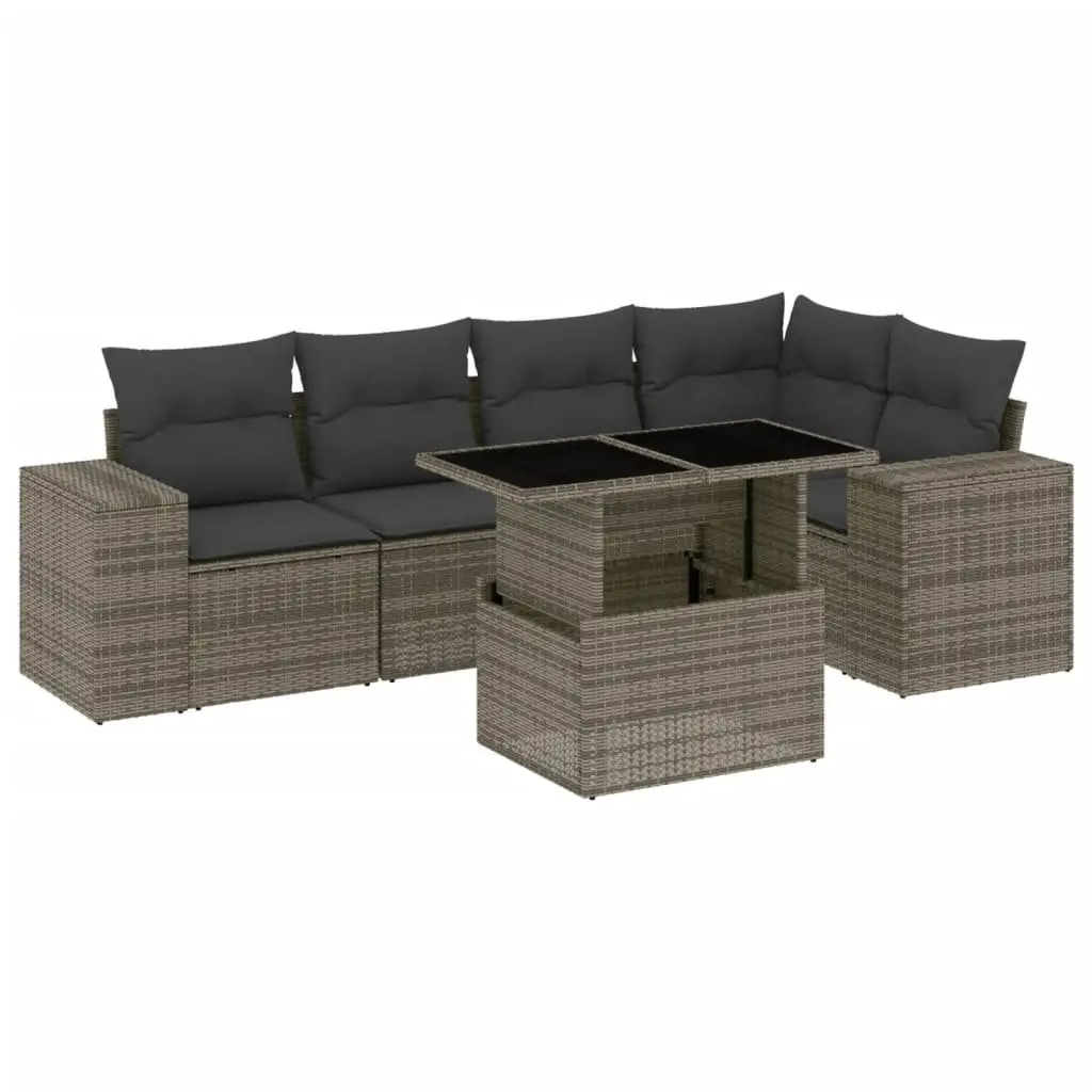 6 Piece Grey Outdoor Garden Sofa Set with Cushions