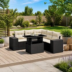 Premium 6 Piece Garden Sofa Set Outdoor Furniture Black