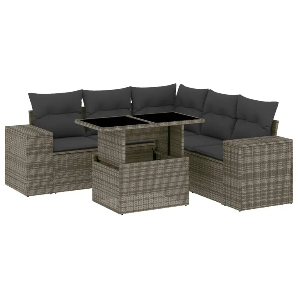 6 Piece Garden Sofa Set PE Rattan Grey Outdoor Furniture with Cushions