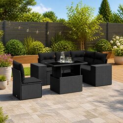 Premium 6-Piece Garden Sofa Set Black Poly Rattan