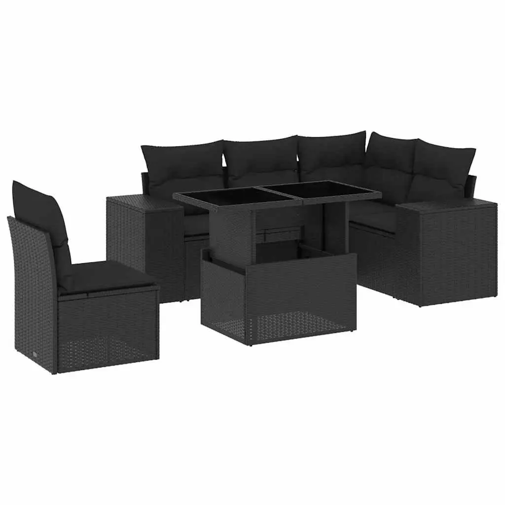6-Piece Garden Sofa Set Black Poly Rattan