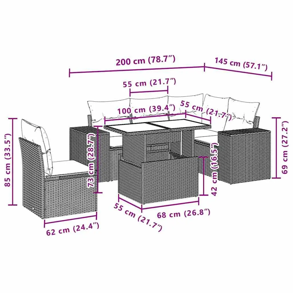 6-Piece Garden Sofa Set Black Poly Rattan