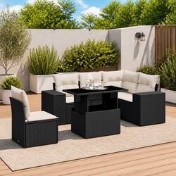 Modular Black Poly Rattan Garden Sofa Set for Outdoor Relaxation