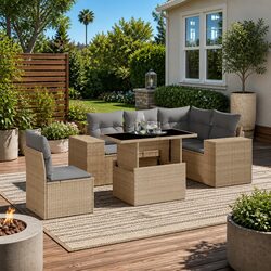 High-Quality 6 Piece Garden Sofa Set with Cushions