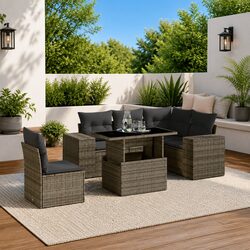 Durable 6 Piece Grey Garden Sofa Set with Adjustable Table
