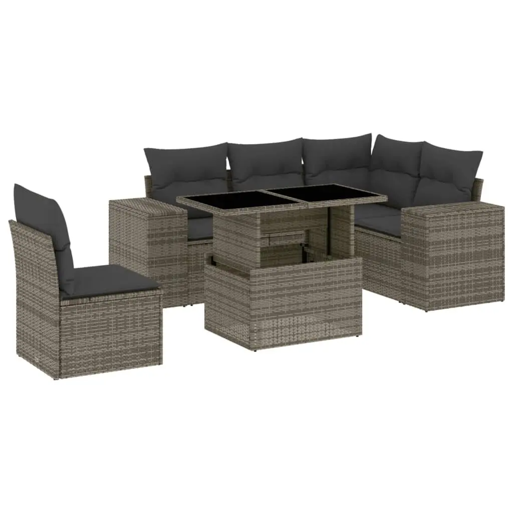 Garden Sofa Set PE Rattan 6 Piece Outdoor Furniture Grey Patio Lounge