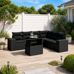 7 Piece Outdoor Black Poly Rattan Garden Sofa Set