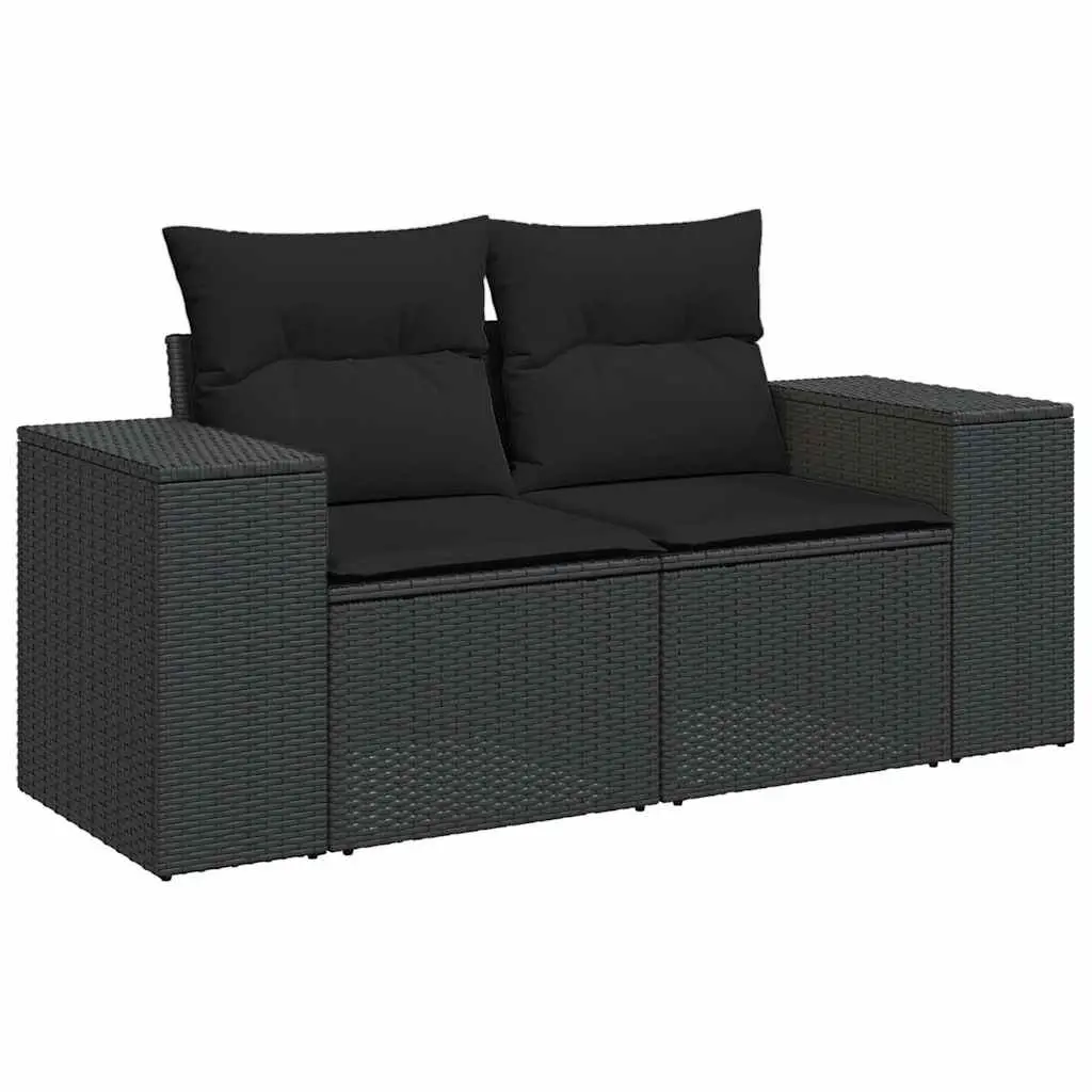 7 Piece Garden Sofa Set PE Rattan Black with Cushions