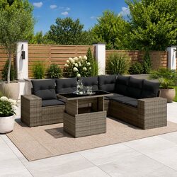 Premium 7 Piece Garden Sofa Set with Cushions in Grey