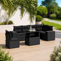 Premium 7 Piece Black Poly Rattan Outdoor Sofa Set