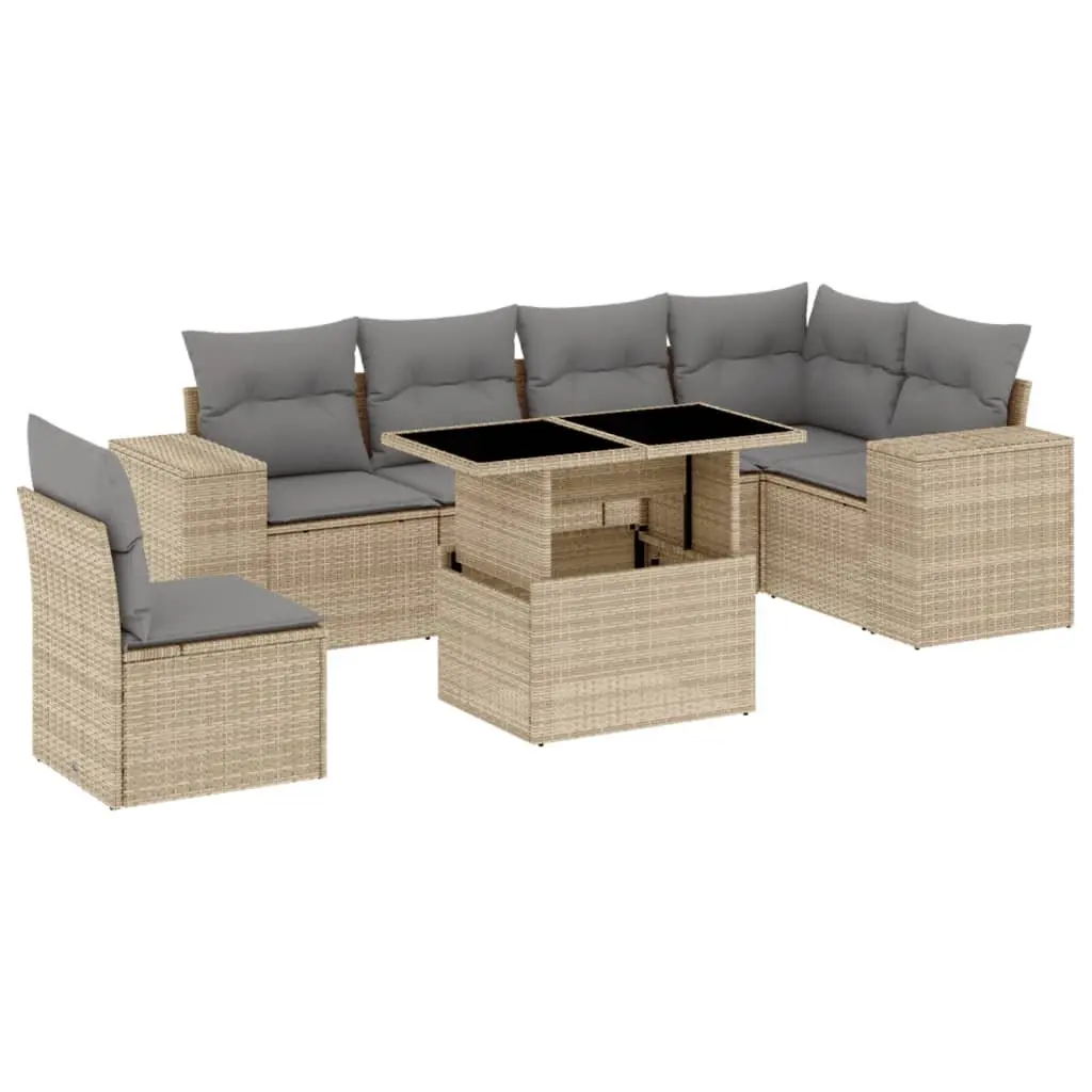 7 Piece Adjustable Garden Sofa Set Beige