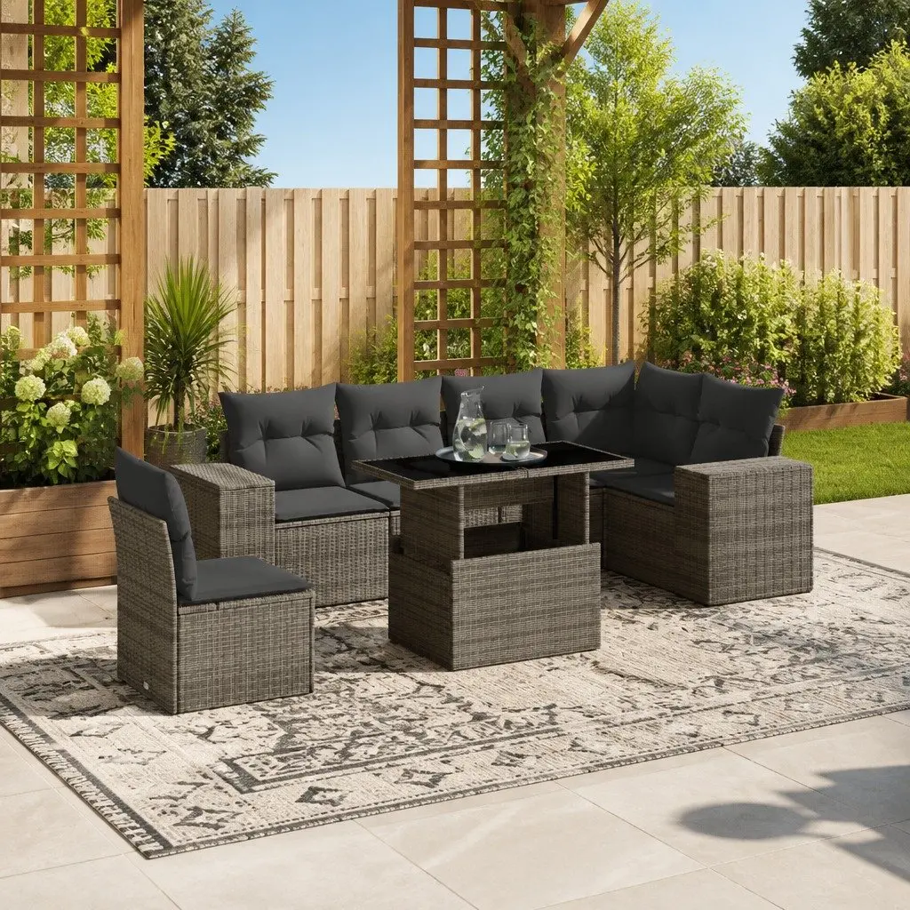 7 Piece Outdoor Sofa Set with Adjustable Table