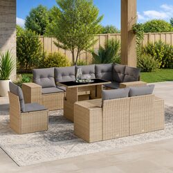 Durable 9 Piece Garden Sofa Set in Beige Poly Rattan
